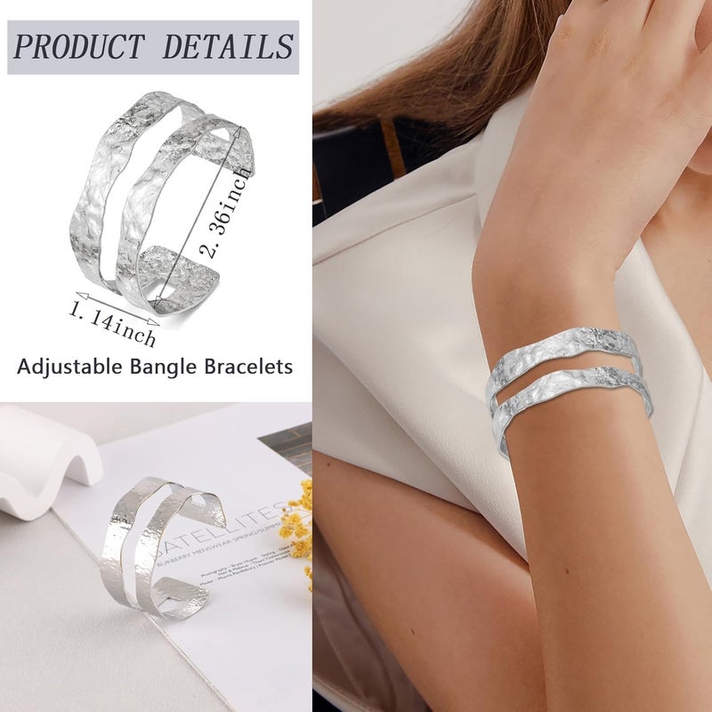 CASDAN 2Pcs Cuff Bangle Bracelets for Women Open Wide Bracelets Adjustable Wrist Cuff Wrap Bracelet - Image 2